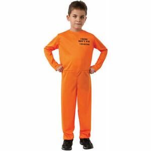 NEW Rubie's Boys Convict Prison Jumpsuit Halloween Costume Size L 10-12